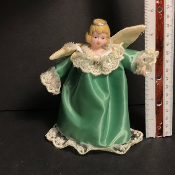 1 Vintage Angel Christmas Ornament, porcelain head arms angel small tree topper - Picture 9 of 10